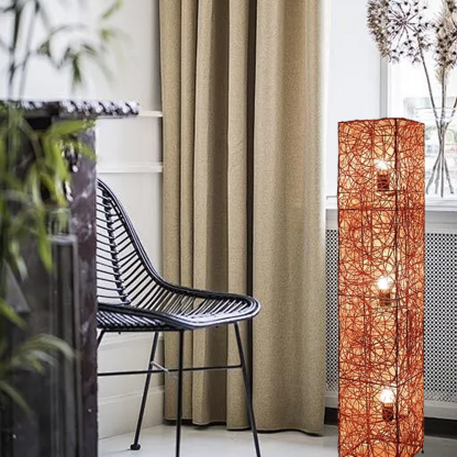 Industrial Rattan Cylindrical White Floor Lamp Living Room