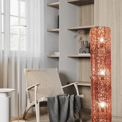 Industrial Rattan Cylindrical White Floor Lamp Living Room