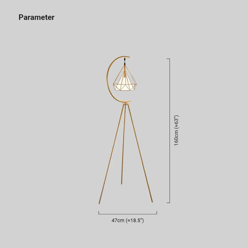 Industrial Metal Diamond Cage Gold Floor Lamp Living Room