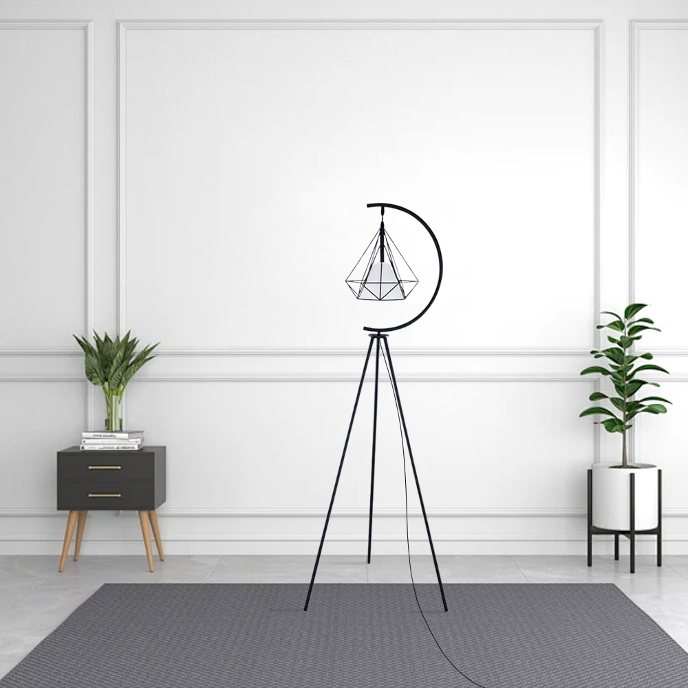 Industrial Metal Diamond Cage Gold Floor Lamp Living Room