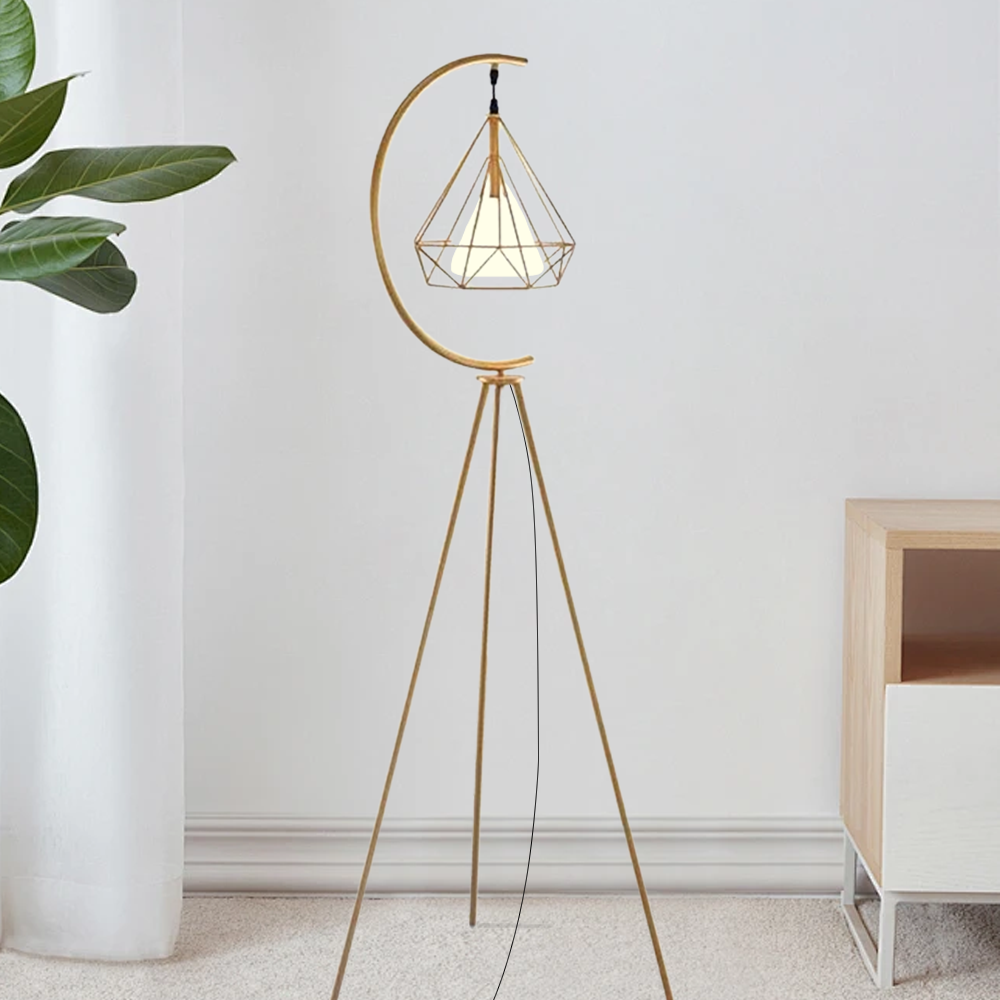 Industrial Metal Diamond Cage Gold Floor Lamp Living Room | Riofu
