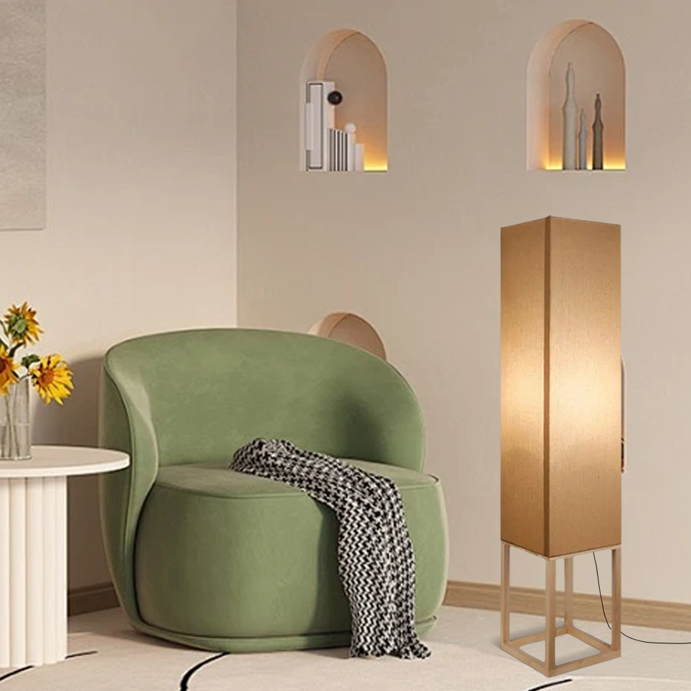 Modern Wood Fabric Rectangular Floor Lamp Living Room