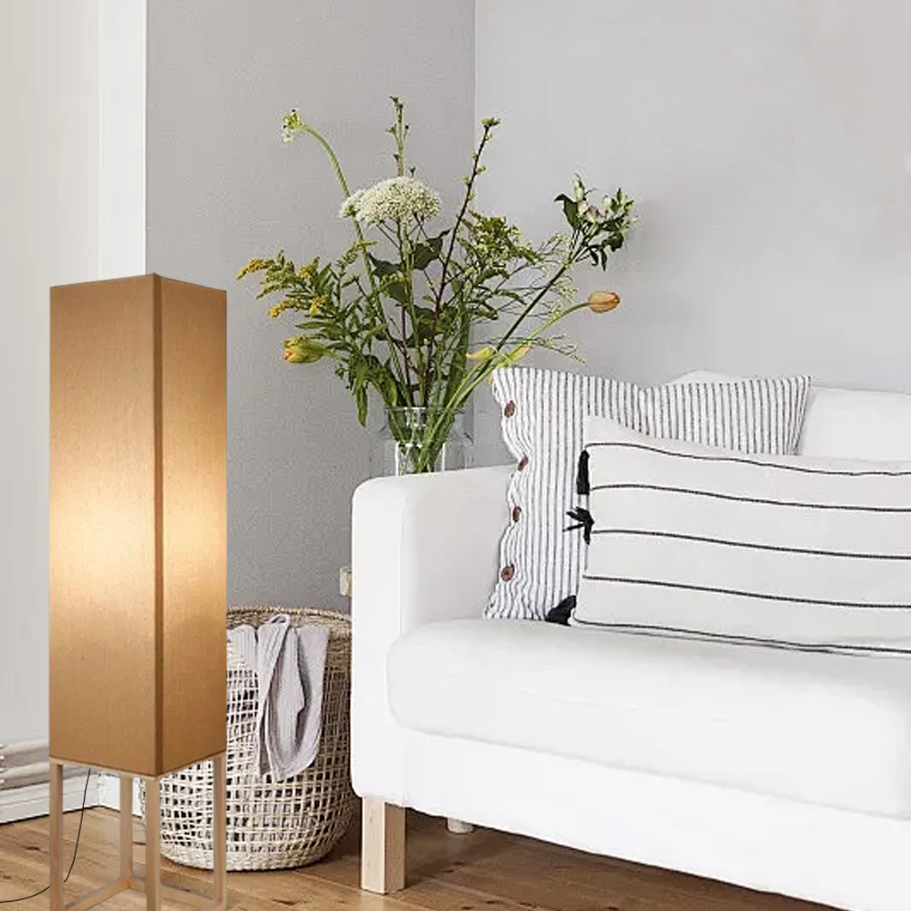 Modern Wood Fabric Rectangular Floor Lamp Living Room