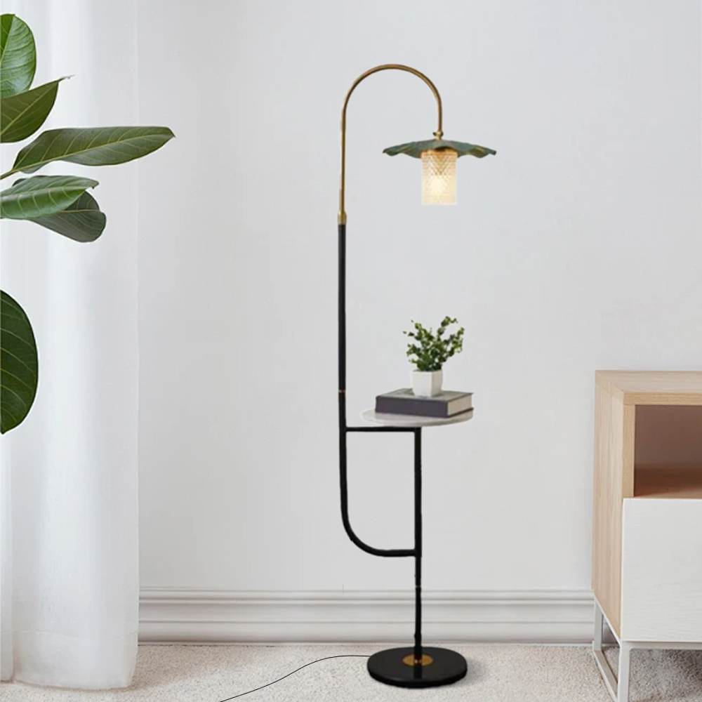 Vintage Metal Hooded Gold Floor Lamp living Room