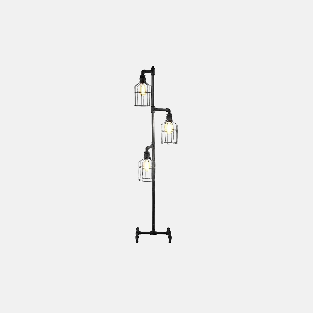 Industrial Metal Bird Cage Living Room Floor Lamp Black