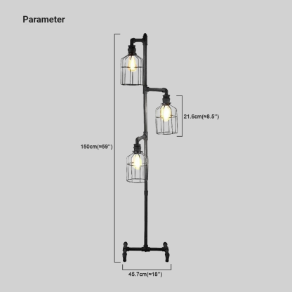 Industrial Metal Bird Cage Living Room Floor Lamp Black