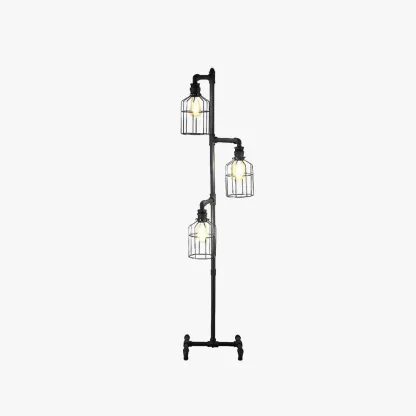 Industrial Metal Bird Cage Living Room Floor Lamp Black