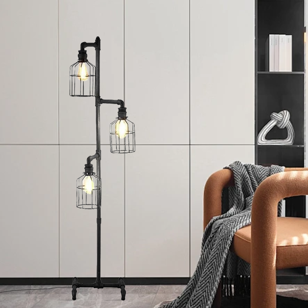 Industrial Metal Bird Cage Living Room Floor Lamp Black