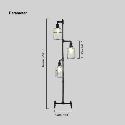 Industrial Metal Bird Cage Living Room Floor Lamp Black