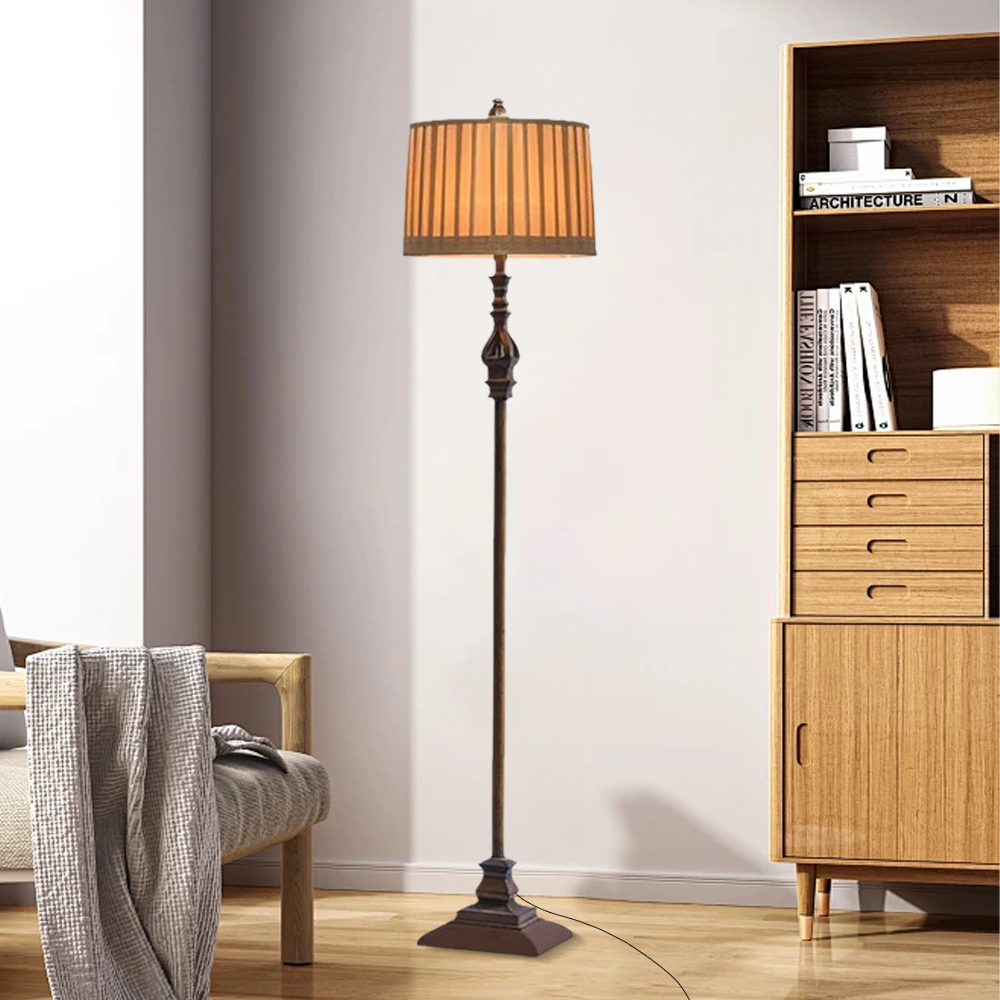 Retro Resin Hooded Living Room Floor Lamp Brown