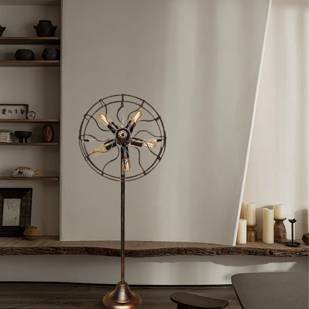 Vintage Metal Round Brown Dining Room Floor Lamp | Riofu