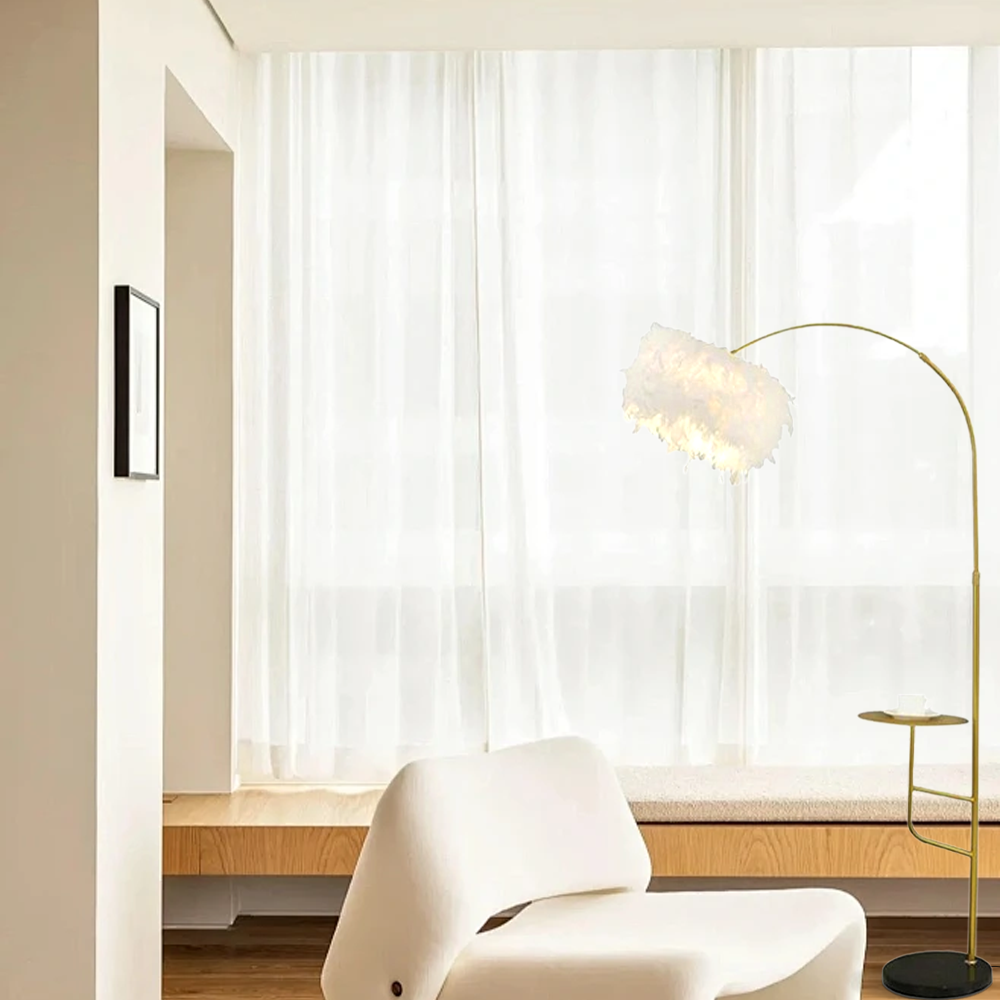 Art Deco Metal Feather Arched Gold Black Floor Lamp Bedroom