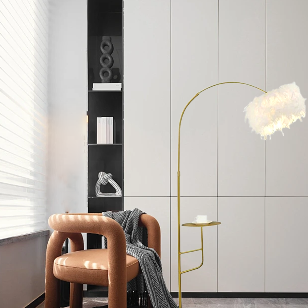 Art Deco Metal Feather Arched Gold Black Floor Lamp Bedroom