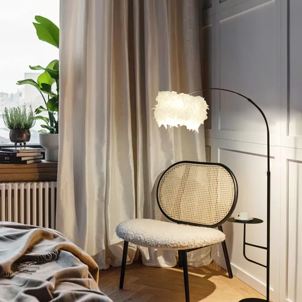 Art Deco Metal Feather Arched Gold Black Floor Lamp Bedroom