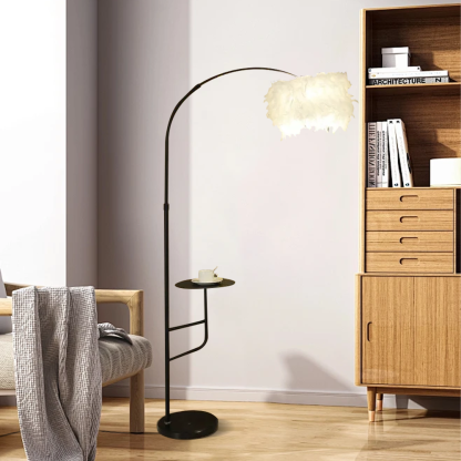 Art Deco Metal Feather Arched Gold Black Floor Lamp Bedroom