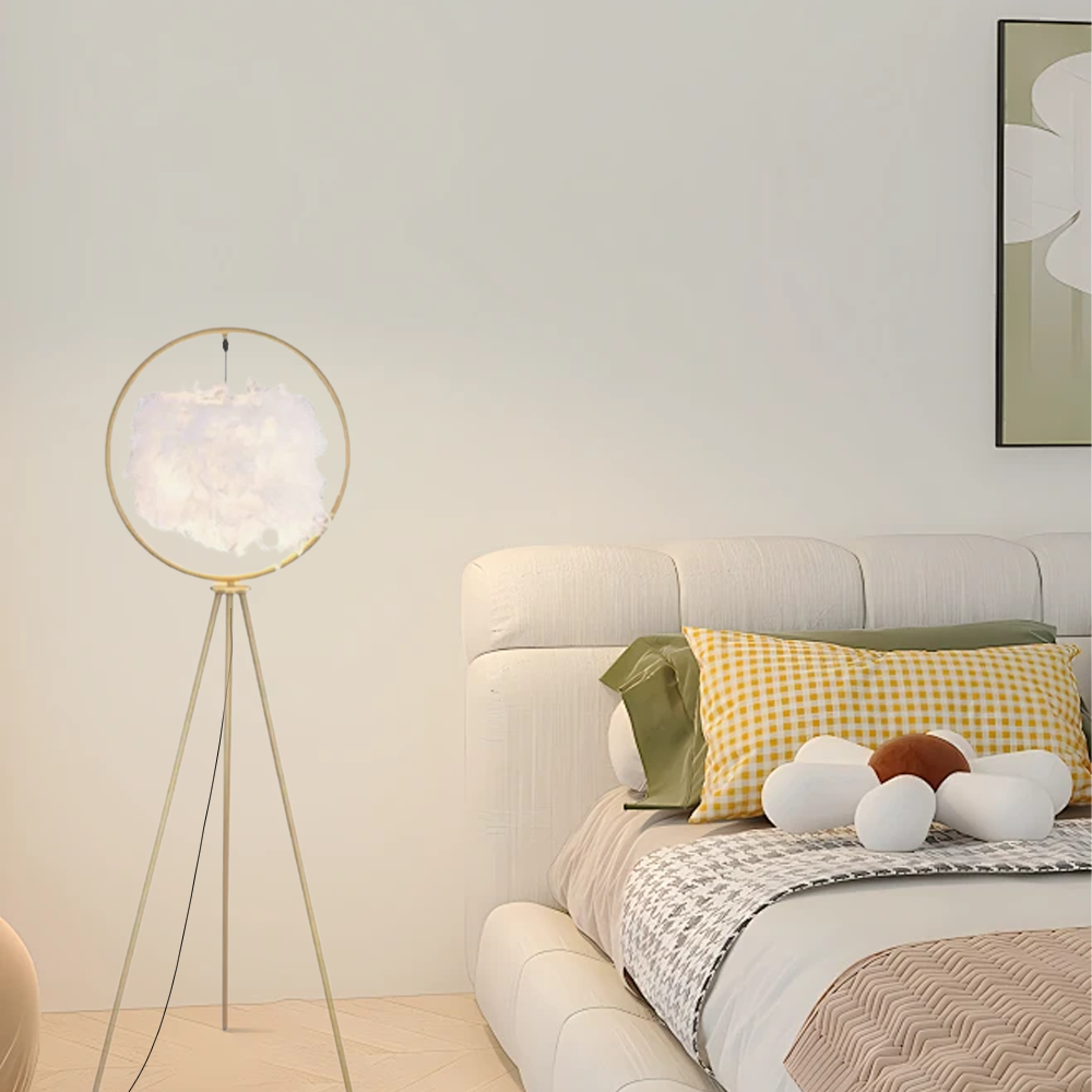 Designer Feather Ring Black Floor Lamp Study Room
