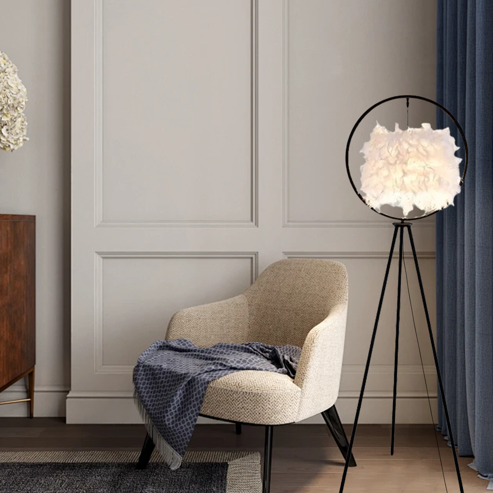 Designer Feather Ring Black Floor Lamp Study Room