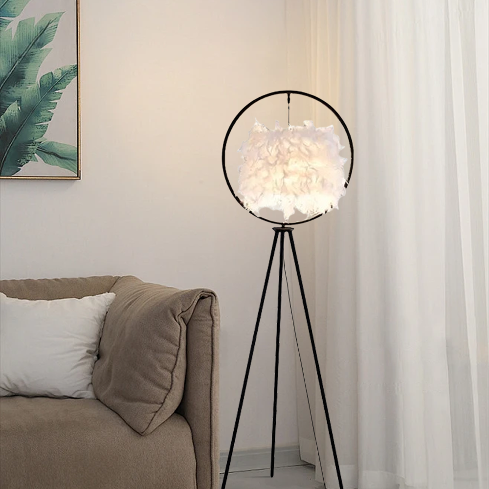Designer Feather Ring Black Floor Lamp Study Room