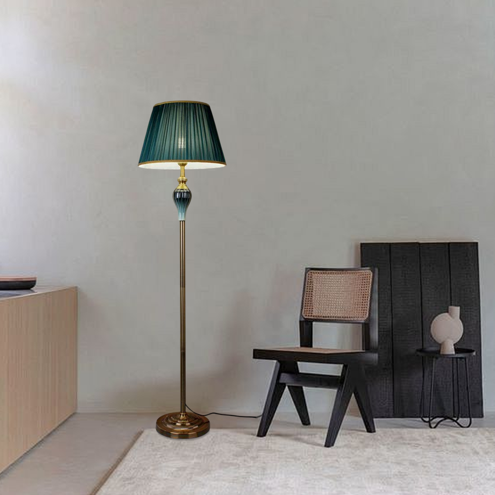 Vintage Metal Fabric Cylindrical Beige Floor Lamp Living Room