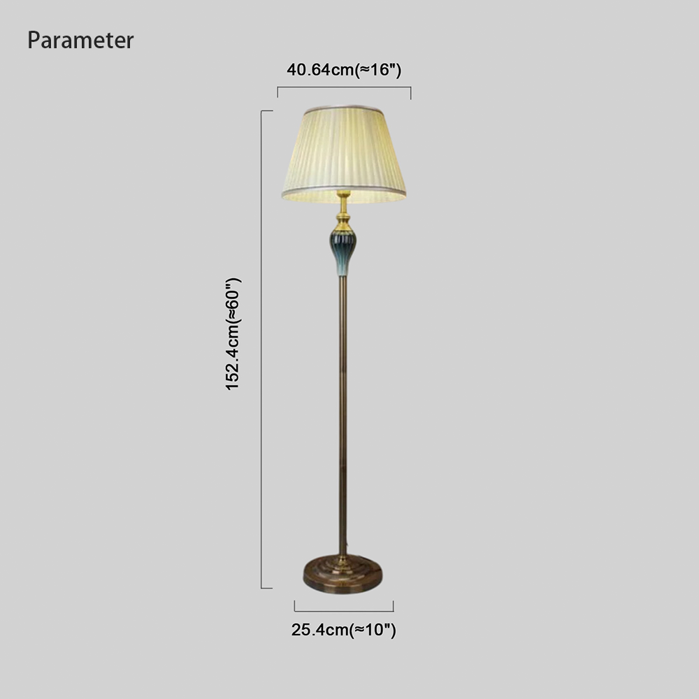 Vintage Metal Fabric Cylindrical Beige Floor Lamp Living Room