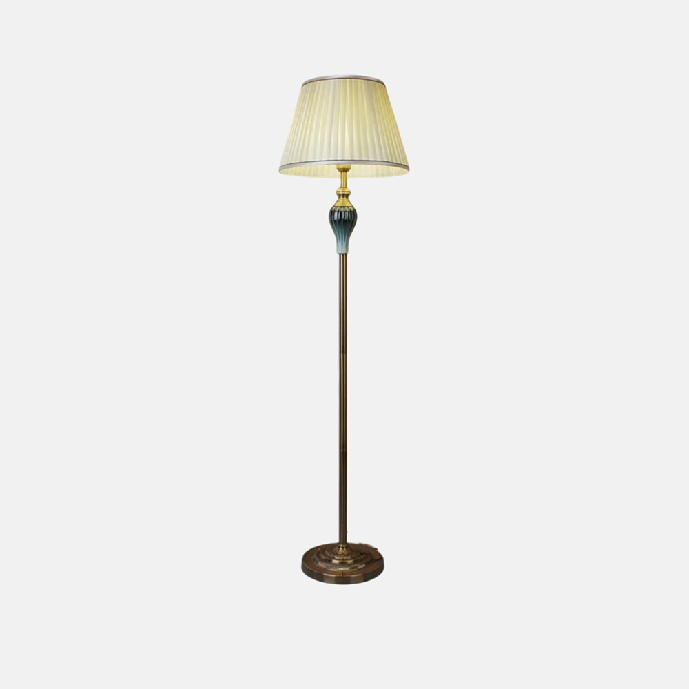 Vintage Metal Fabric Cylindrical Beige Floor Lamp Living Room