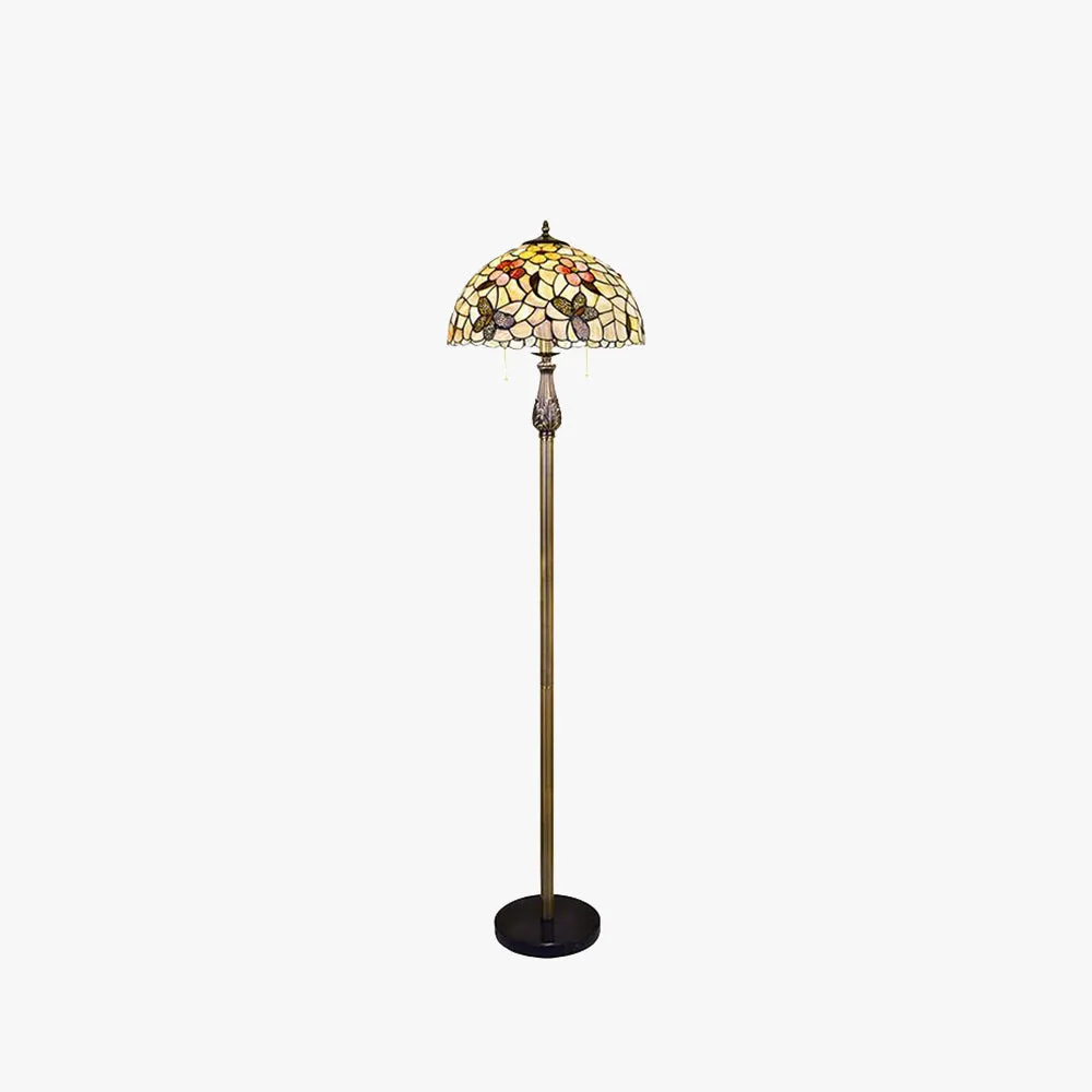 Art Deco  Metal And Glass Butterfly And Flower Children's Room Floor Lamp, Brass