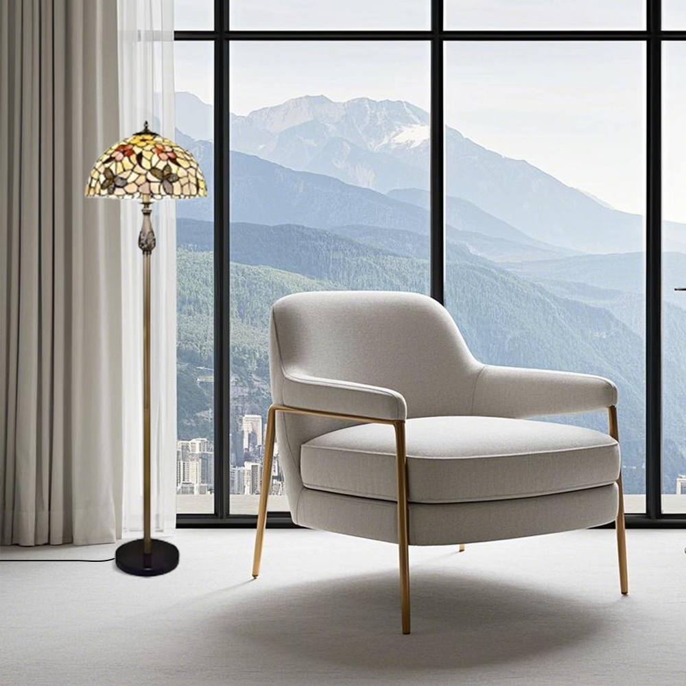 Vintage Metal Glass Bowl Brass Floor Lamp Living Room
