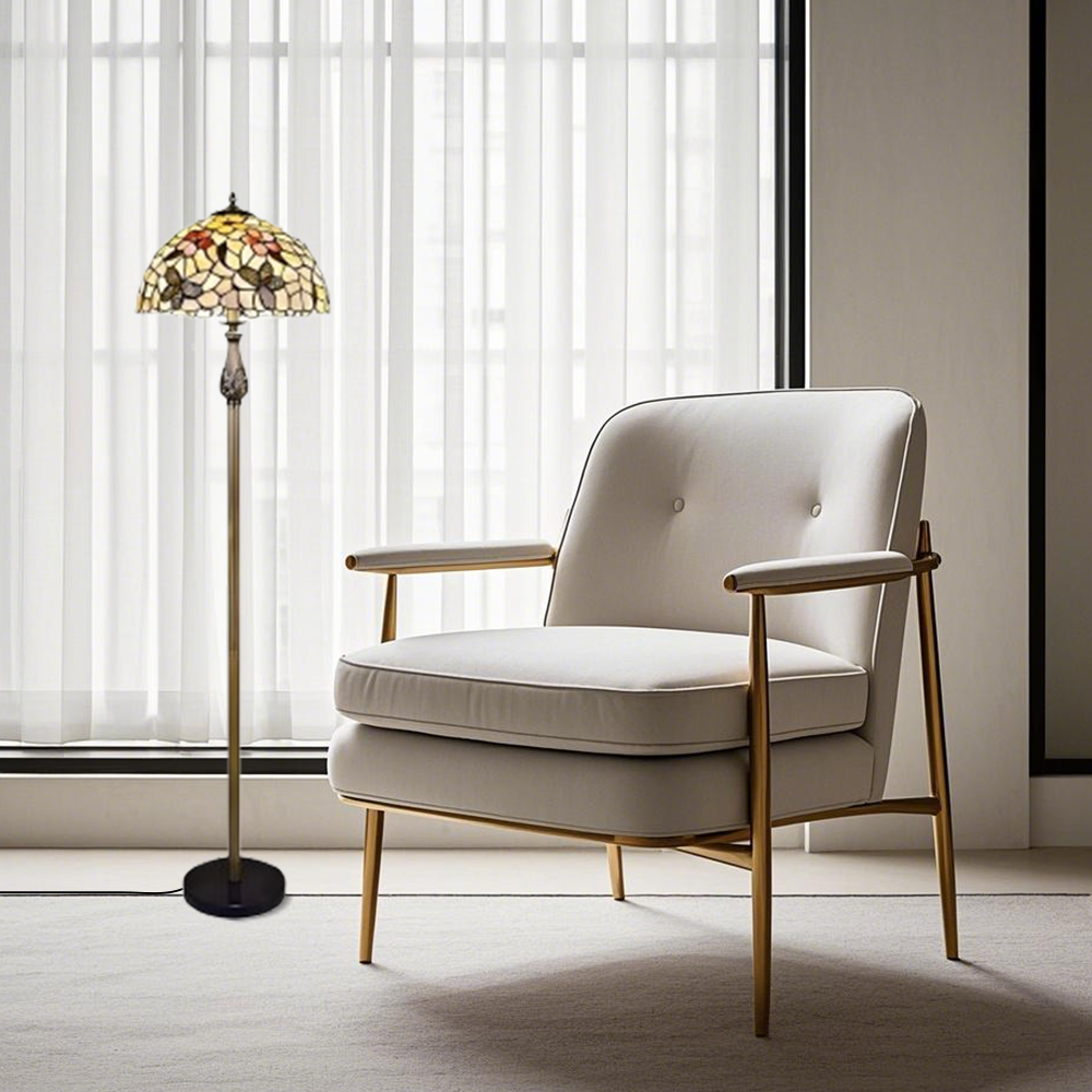 Vintage Metal Glass Bowl Brass Floor Lamp Living Room | Riofu
