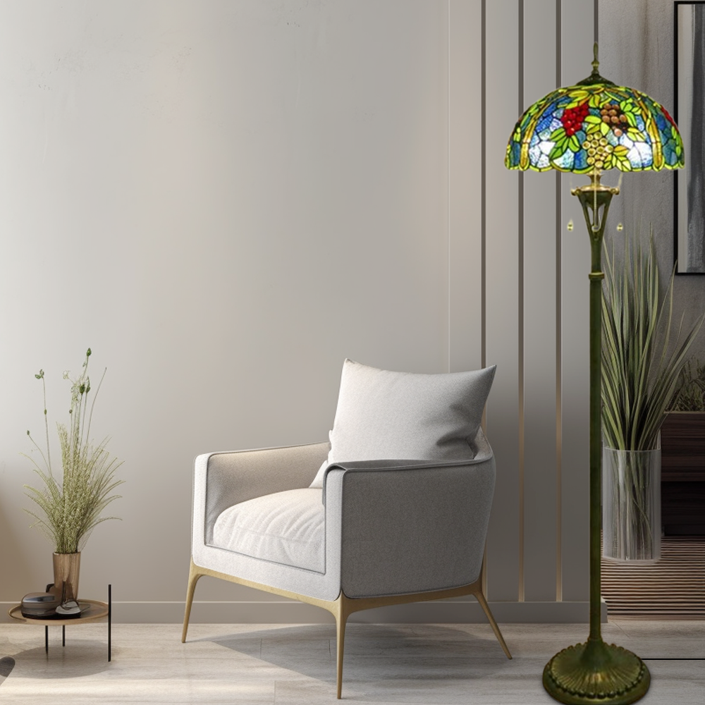 Bohemian Metal Glass Blue-Green/Red-Yellow Floor Lamp Living Room