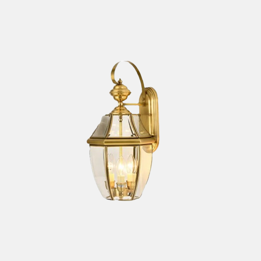Vintage Metal Glass Lantern Outdoor Wall Lamp Gold