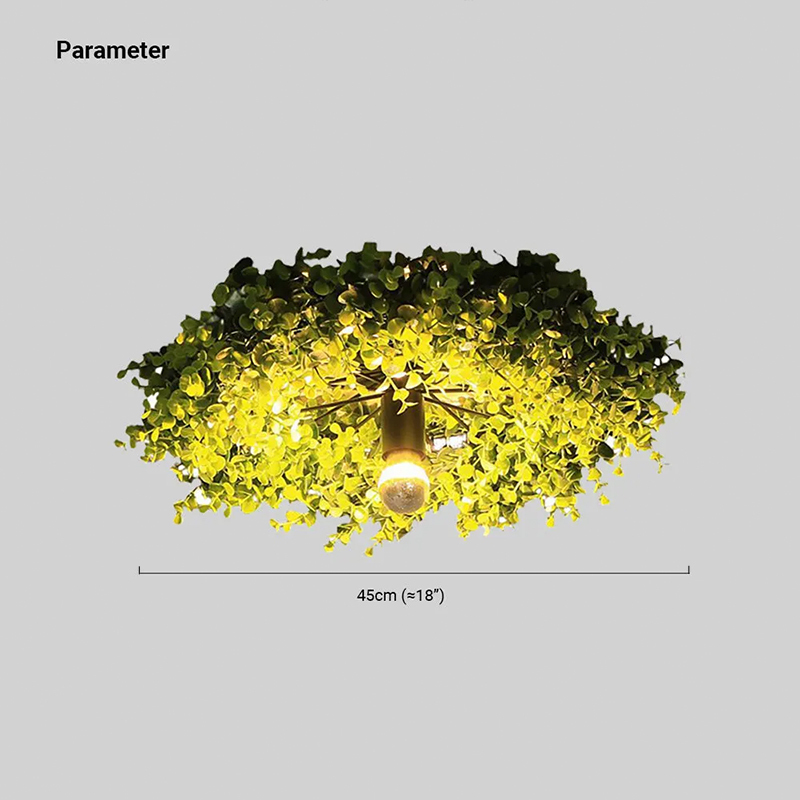 Farmhouse Metal Artificial Grass Round Green Ceiling Light Study Room