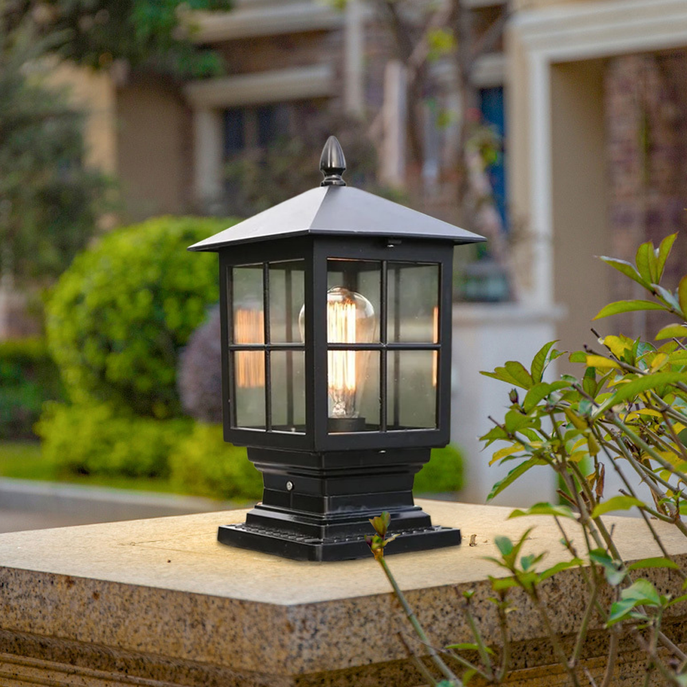 Vintage Glass Lantern Outdoor Pathway Light Black/Bronze