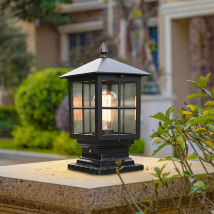 Vintage Glass Lantern Outdoor Pathway Light Black/Bronze