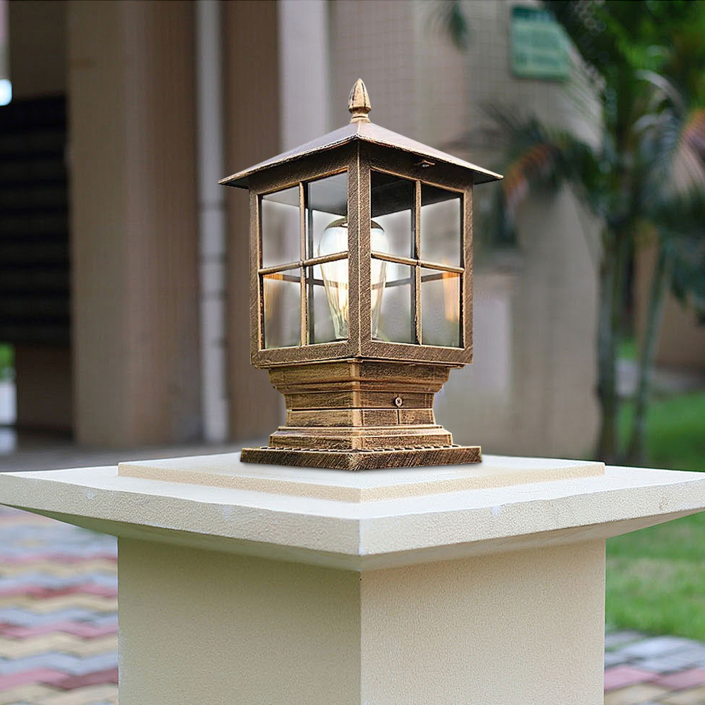 Vintage Glass Lantern Outdoor Pathway Light Black/Bronze