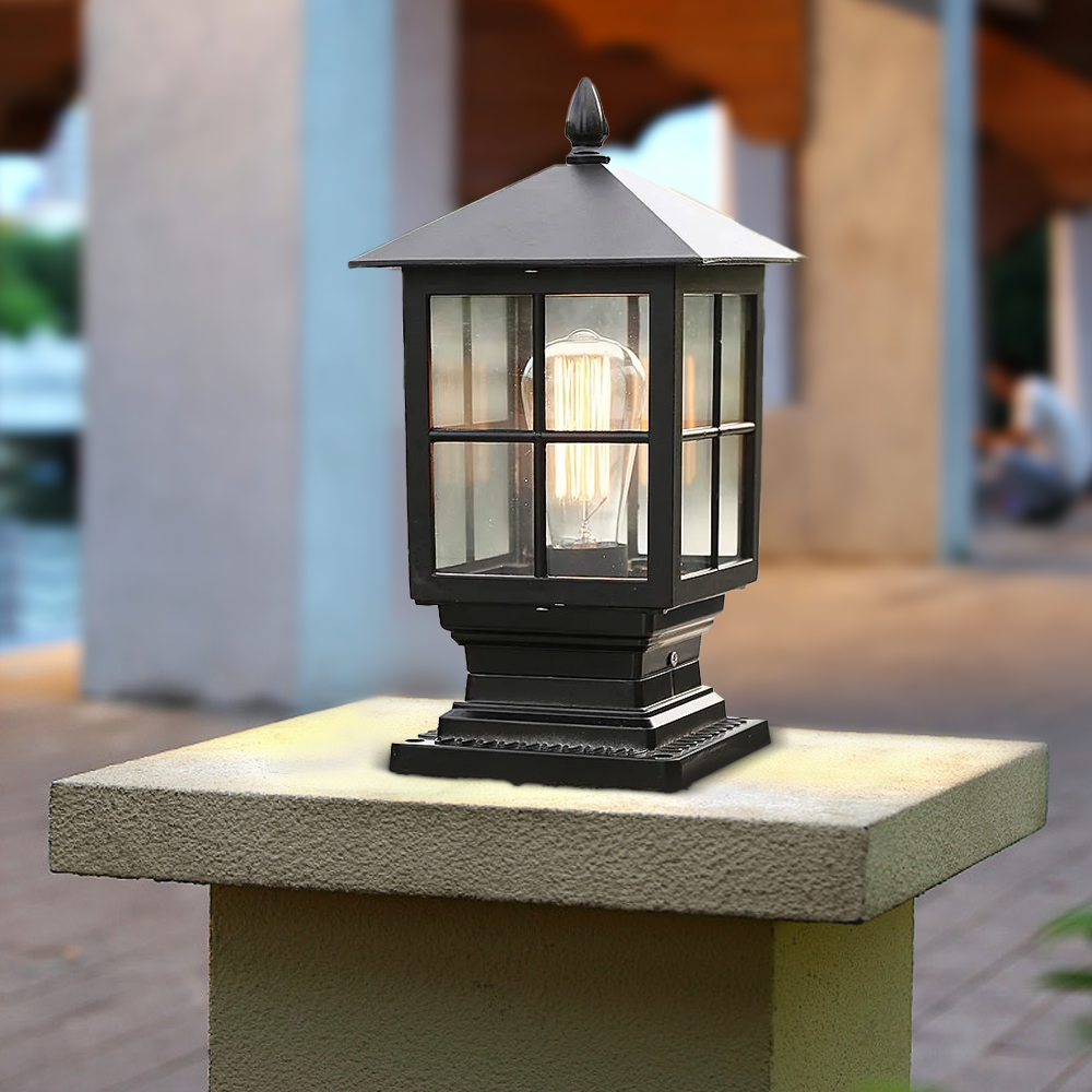 Vintage Glass Lantern Outdoor Pathway Light Black/Bronze