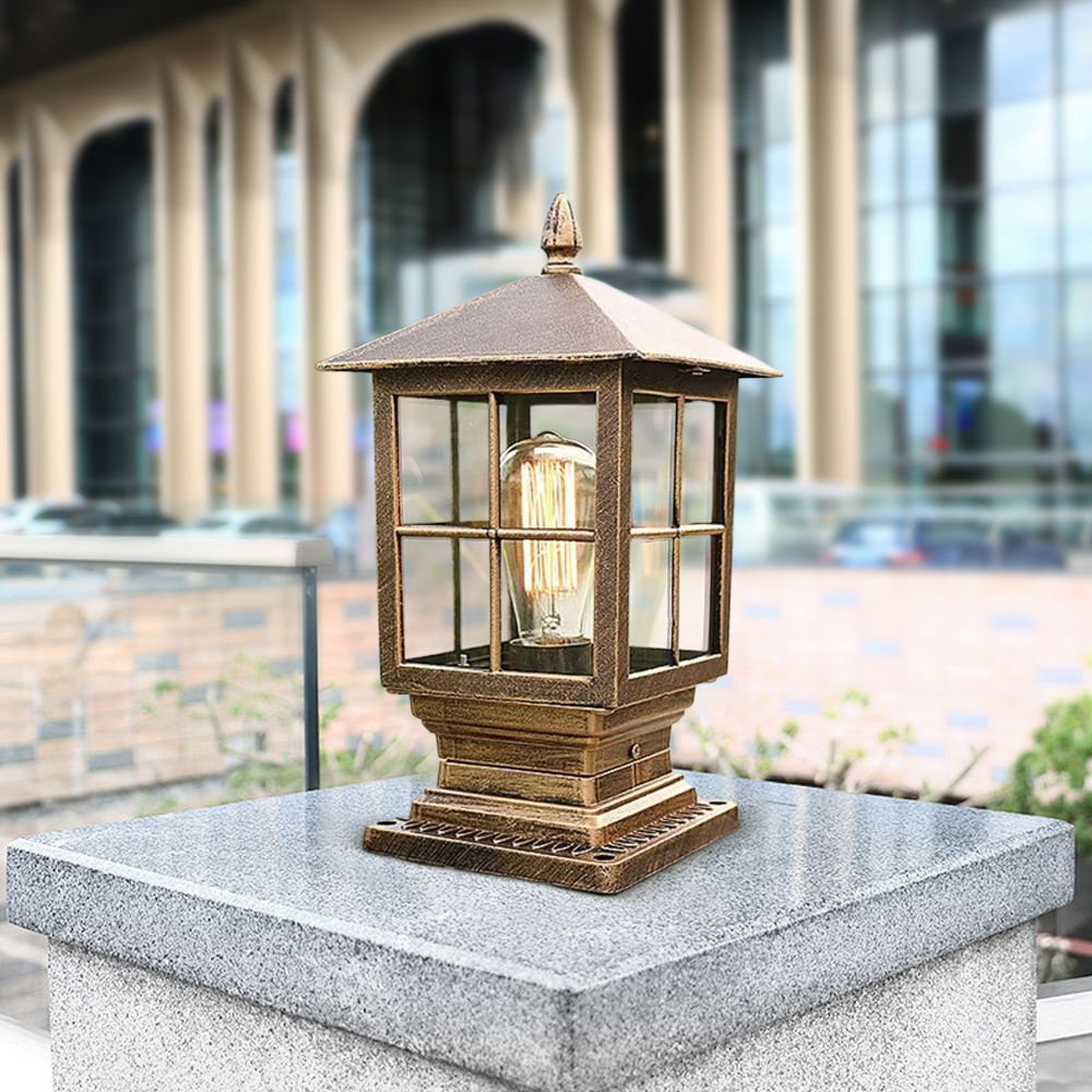 Vintage Glass Lantern Outdoor Pathway Light Black/Bronze