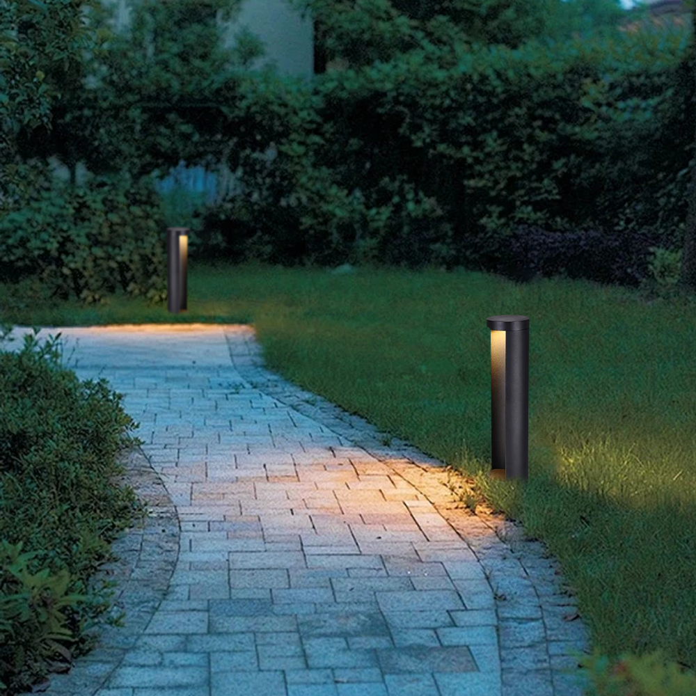 Minimalist Metal Cylindrical Black Outdoor Path Light