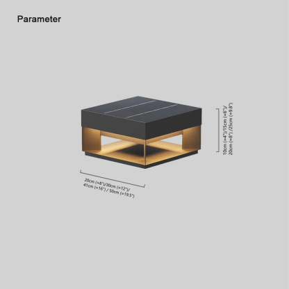 Modern Metal Rectangular Black Solar Outdoor Pillar Light Garden