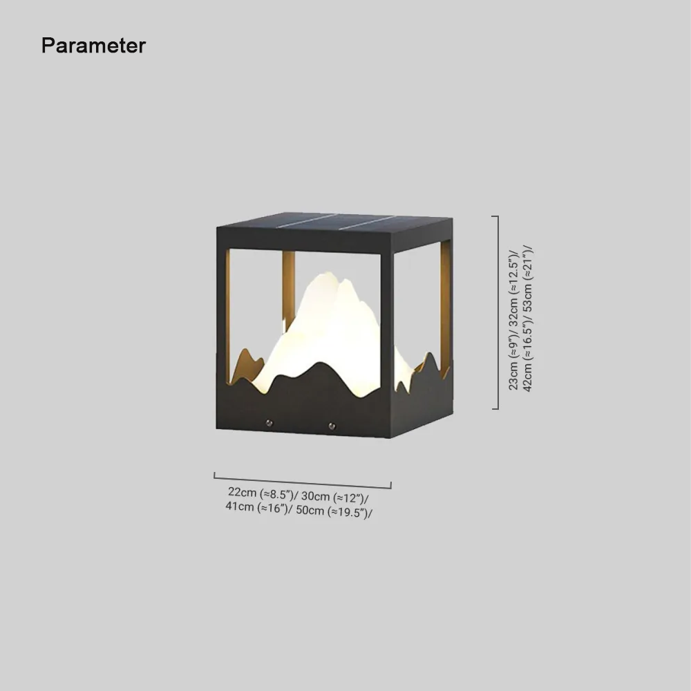 Designer Metal Mountain Solar Black Outdoor Pillar Light