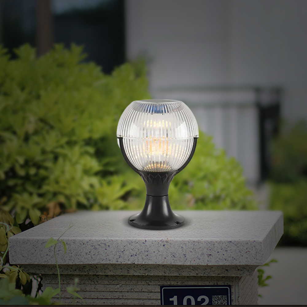 Modern Acrylic Bowled Black Solar Outdoor Pillar Light Balcony