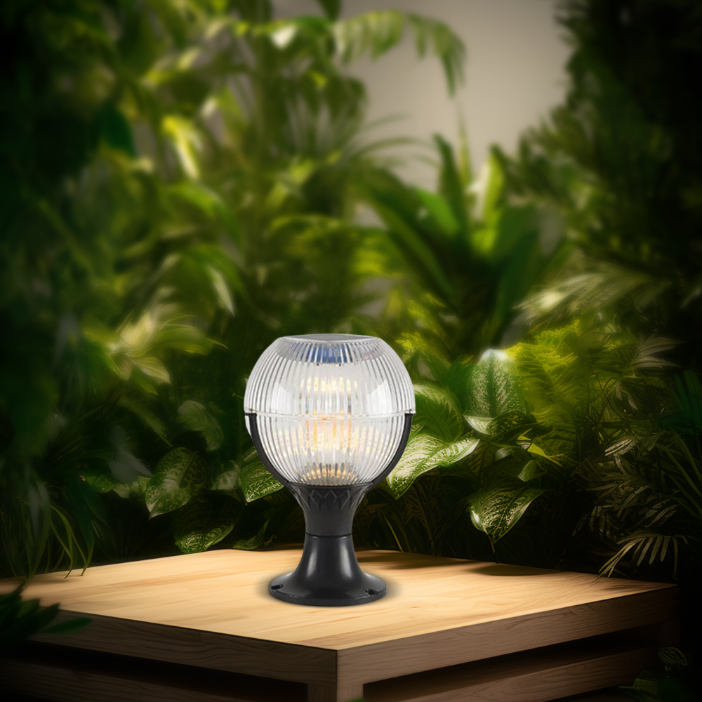 Modern Acrylic Bowled Black Solar Outdoor Pillar Light Balcony