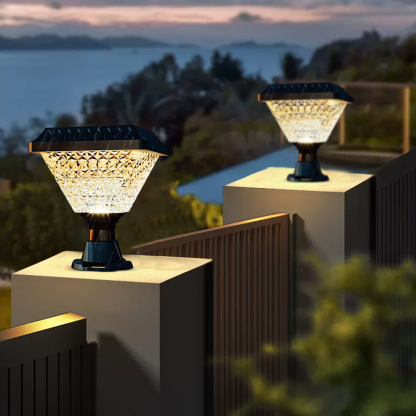 Art Deco Acrylic Square Hexagon Black Outdoor Pillar Light Outdoor