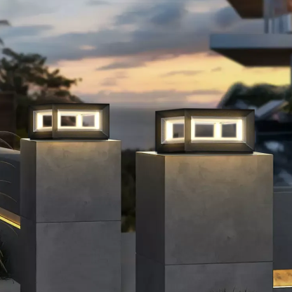 Modern Contemporary Solar Pier-Mount Outdoor Pillar Light Courtyard