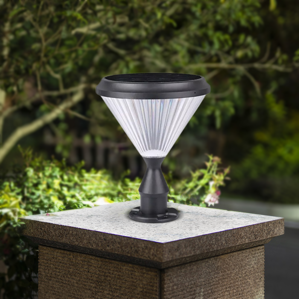 Modern Metal Acrylic Diamond Black Outdoor Pillar Light Solar