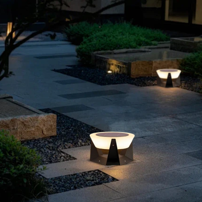 Modern Metal Acrylic Drum Black Outdoor Pillar Light Garden