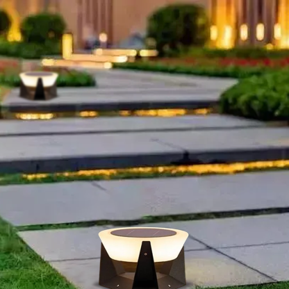 Modern Metal Acrylic Drum Black Outdoor Pillar Light Garden