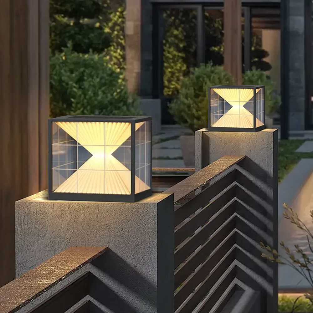 Modern Metal Acrylic Square Black Outdoor Pillar Light