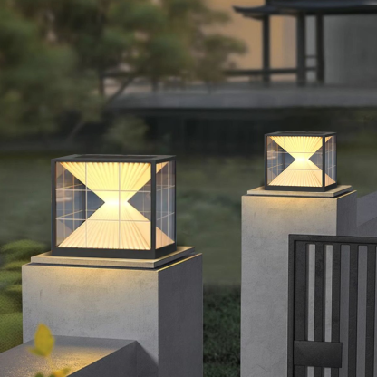 Modern Metal Acrylic Square Black Outdoor Pillar Light