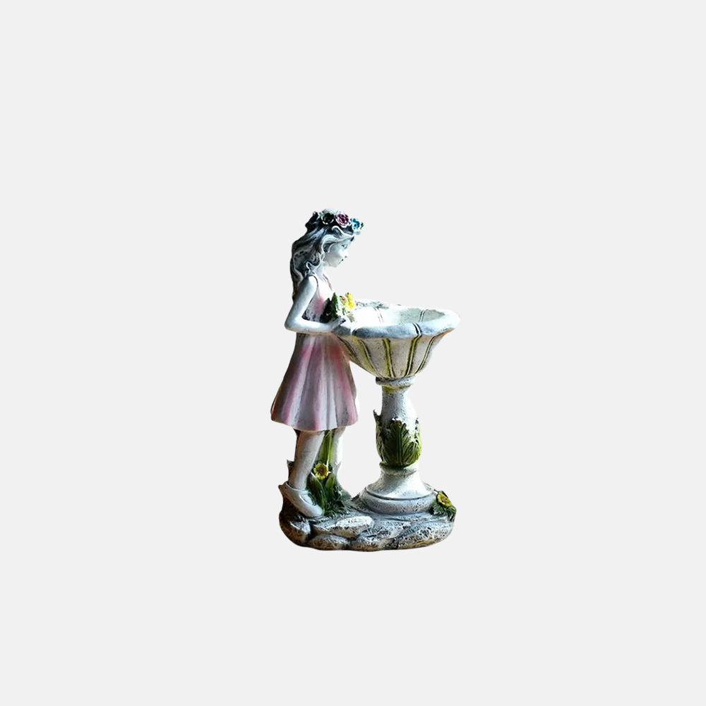 Art Deco Resin Fairy Girl Pink Outdoor Floor Lamp Courtyard