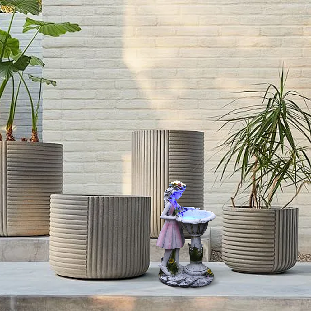 Art Deco Resin Fairy Girl Pink Outdoor Floor Lamp Courtyard